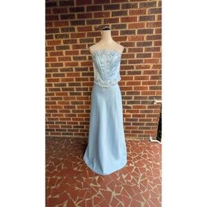 VTG Y2K Eureka USA Satin Corset & Skirt 2-Piece Formal Gown-Ice Blue- Sz L